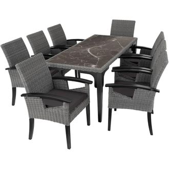 TecTake Garden Table & Chairs - Foggia dining table, 8 Rosarno armchairs in Grey | Size: XL