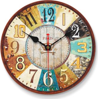 OEM Reloj De Pared Vintage, 20 Cm, Hermoso Reloj Vintage Elegante, Funciona Con Pilas, De Madera, Silencioso, Adecuado Para Cocina, Sala De Estar, Ba&ntilde;o, D
