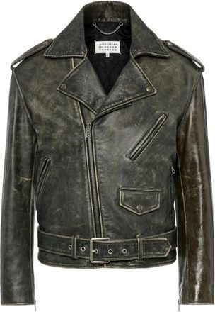 Maison Margiela Gedistilleerde Leren Bikerjack - Heren - Leren en Su&egrave;de Jassen - Zwart - M - Leer - Jassen