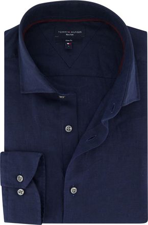 Tommy Hilfiger overhemd effen donkerblauw Tommy Hilfiger 100% linnen