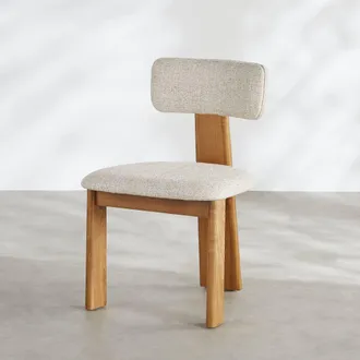 Maisons du monde Silla de 3 patas en fresno macizo y tejido beige moteado