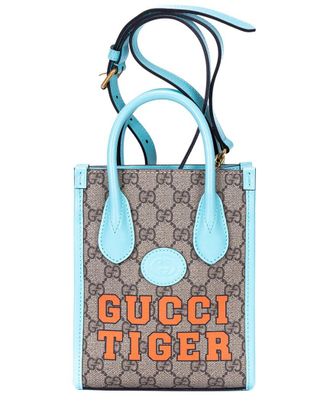 Gucci Beige & Blue Supreme Coated Canvas Tiger Tote, Never Carried (Authentic Pre-Loved)