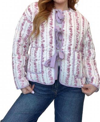 Peach Love California Floral Quilted Bow Jacket In Pink