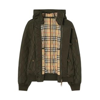 Burberry Jassen, Heren, Groen, M, Katoen, Elliston Quilted Bomber Jacket