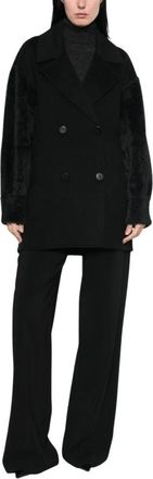 Twinset Wolmix Dubbelknoopjas - Dames - Mantel - Zwart - L - Wol - Jassen
