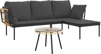 vidaXL Set muebles jardín 3 pzas y cojines gris oscuro ratán sintético Vidaxl