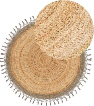 Beliani Beliani - Alfombra De Yute Beige Gris 140 Cm Hecho A Mano Espiral Trenzada Dormitorio Marts