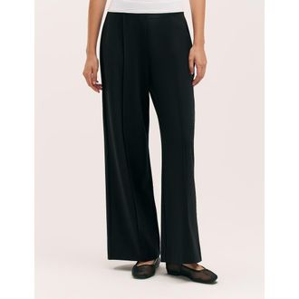 Finery Caryl Ponte Jersey Wide Leg Trousers in Black at Nordstrom, Size 14P