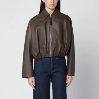 Loewe Dark green leather zip bomber