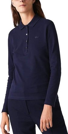 Lacoste Long Sleeve Slim Stretch Pique Polo Womens Clothing Navy/Blue : 2 (EUR 34), Cotton/Elastane