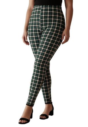 Jessica London Everyday Stretch Cotton Legging in Mystic Pine Mini Plaid at Nordstrom, Size 40