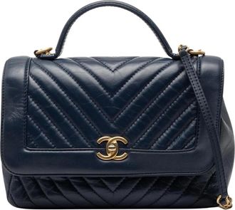 Chanel Pre-owned Top Handle Flap Bag - Dames - Vintage Handtas - Blauw - ONE Size - Vintage