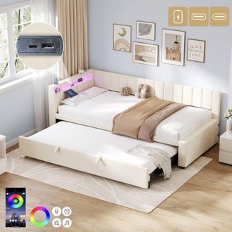 Matteo Single Velvet Daybed with Trundle - Beige