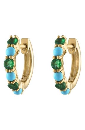 Eden Presley Semiprecious Stone Huggie Hoop Earrings in Purple/Yellow Gold at Nordstrom