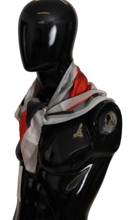 Costume National Womens Gray Red Silk Shawl Foulard Wrap Scarf Patterned