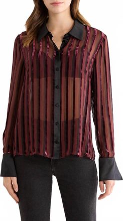 Paige Mazzy Velvet Stripe Sheer Long Sleeve Shirt In Aubergine