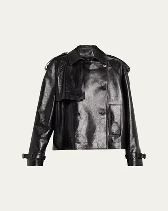 Michael Kors Oversized Cropped Leather Trench Coat
