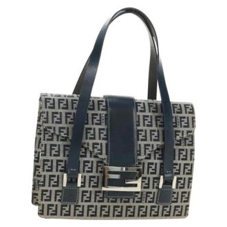 Fendi Pre-owned Zucchino Canvas Hand Bag - Dames - Pre-owned - Blauw - Maat: ONE Size Leer