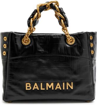 Balmain 1945 Small Glossed Leather Tote - Black - One Size
