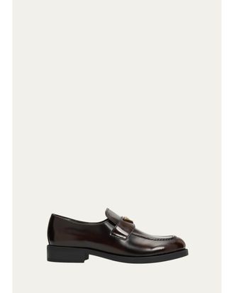 Prada Triangle Logo Spazzolato Leather Loafers