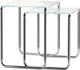 Thonet B 9 Satztisch-Set, a + b, Chrom / Glas opalweiss in Diamantschliff