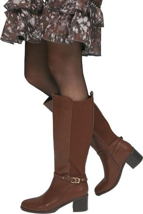 Wallis Hills Faux Leather Back Stretch Mid Block Heel Knee Boots, 3, Dark Tan