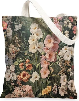 Generic Spring Aesthetic Gladiolus Canvas Tote Bag for Shopping 13x15, Vintage Flower Garden Reusable Grocery Print Bag for Women Men, Floral Wildflower Aesth
