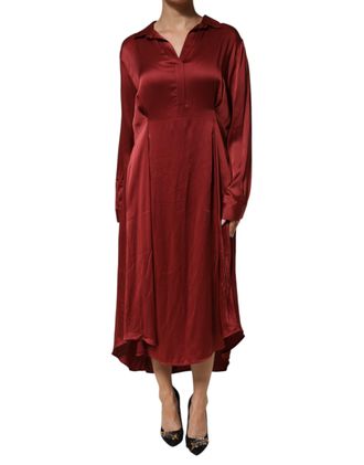 Fabiana Filippi Burgundy Acetate Viscose Satin Long Womens Dress