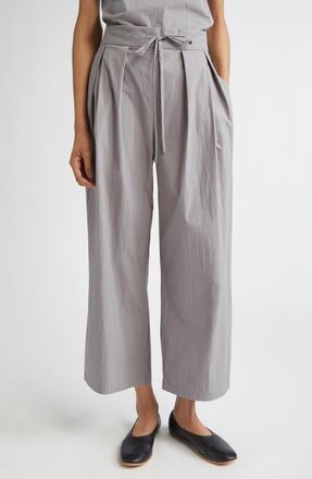 Lafayette 148 New York Dean Tie Waist Ankle Wide Leg Pants in Titanium at Nordstrom, Size X-Small