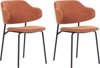 Beliani Set of 2 Modern Dining Chairs Fabric Upholstered Seat Armless Curved Back Black Legs Orange Kiana