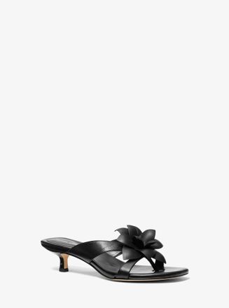 Michael Kors Jacie Floral Embellished Leather Kitten Heel Sandal