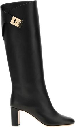 Ferragamo Heeled Boots - Dames - Laarzen met Hak - Zwart - 37 1/2 EU - Schoenen