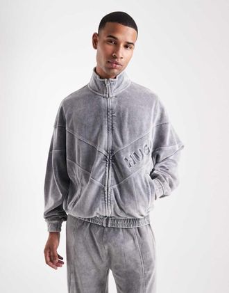 HUGO BOSS HUGO Red - Delso - Giacca sportiva antracite oversize lavaggio acido con logo in coordinato-Grigio