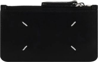 Maison Margiela Wallets & Cardholders, male, Black, Size: ONE SIZE Grained Leather Card Holder with Zipper