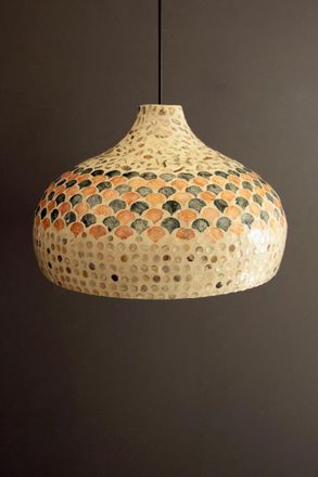 Kalalou Spun Bamboo Pendant Light With Capiz Shell Detail