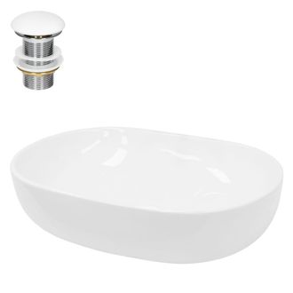 ECD Germany Lavabo de cer&aacute;mica con juego desag&uuml;e blanco