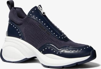 Michael Kors Zuma Studded Mixed-Media Trainer