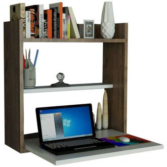 Dmora Scrivania Pola, Scrittoio multiuso, Tavolo per ufficio porta pc, Piano di lavoro, 60x20h60 cm, Bianco e Noce, con imballo rinforzato, con imballo