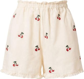 Twin-Set Creamy Cherry Print Shorts with Relaxed Fit