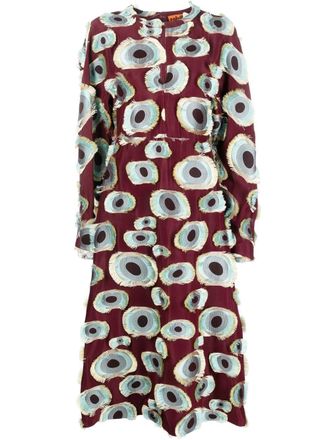 Colville frayed-detail graphic-print dress - Red
