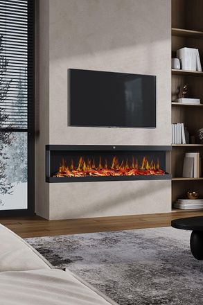 Living and Home 142cm 3 Side Electric Fireplace with Remote Control, glassless front in Black