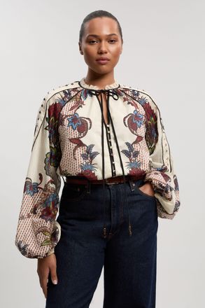 Karen Millen Womens Plus Size Mirror Print Silk Cotton Button Detail Woven Blouse - Multicolour - Size 20 UK