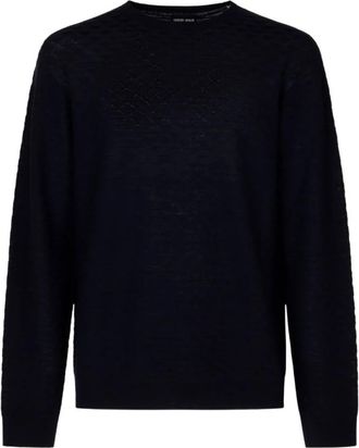 Giorgio Armani Wol trui - Heren - Ronde hals truien - Blauw - L - Wol - Truien & Vesten