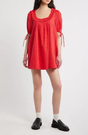 Damson Madder Jemima Organic Cotton Minidress in Red at Nordstrom, Size 12