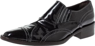 Giorgio Armani Black Patent Leather Stitch Detailed Slip On Loafer
