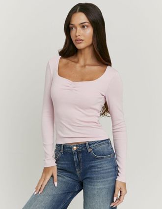 Tally Weijl Langarmshirt TALLY WEIJL STSCOBIANCA, Damen, Gr. L, blau pink, Jersey, Obermaterial: 100% Baumwolle, unifarben, figurbetont normal, Balconnet, Shirts 