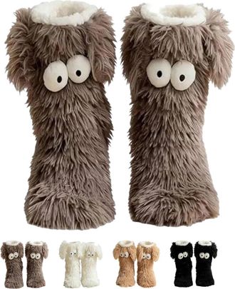 Generic Slipper, Womens Fuzzy Warm Non-Slip Slipper Socks with Cute Big-Eyes Design for Winter Home Wear (Gray)