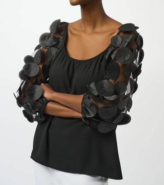 Joseph Ribkoff Silky Knit Dot Sleeves Top In Black
