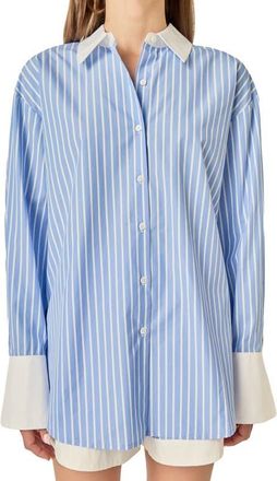 English Factory Stripe Oversize Poplin Shirt in Blue/white Stripe at Nordstrom, Size X-Small