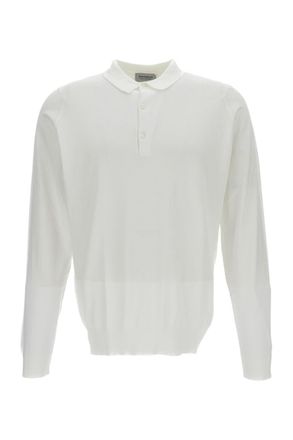 John Smedley White Long-Sleeve Cotton Polo